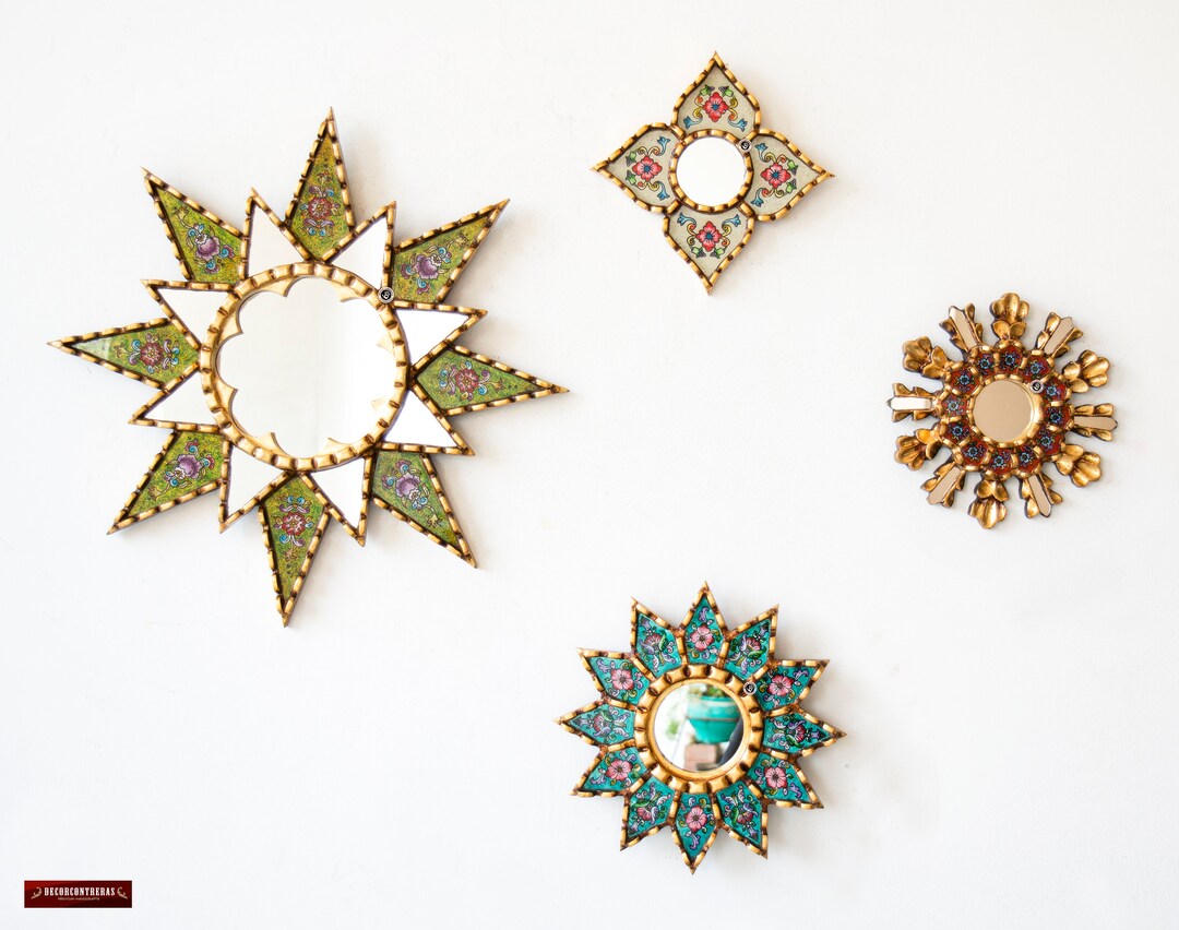 Decorative Round Mirror for Wall Decor Set 4 Pcs, Ornate Sunburst