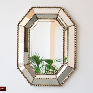 Silver Large Accent mirror wall decor &#39;Peru Luxury&#39;, Peruvian Wall mirror for livig room, bathroom, Silver leaf wood framed vintage mirror