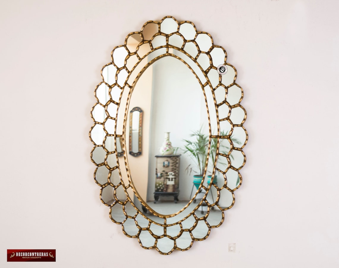 Gold Large Oval Mirror for wall Astral King Sun Etsy