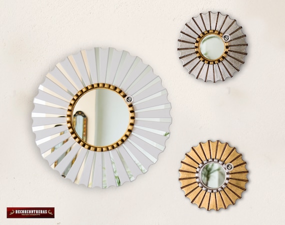 Decorative Round Wall Mirror Set of 3, Accent Round Mirrors From Peru,  Modern White, Silver & Gold Mirror for Living Room, Holiday Decor -   Hong Kong