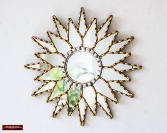 Gold Star Wall Mirror 15.7" from Peru, Accent Round Mirror wall decor "Golden Star", Contemporary Round mirror, Antiqued Star Wall Mirror
