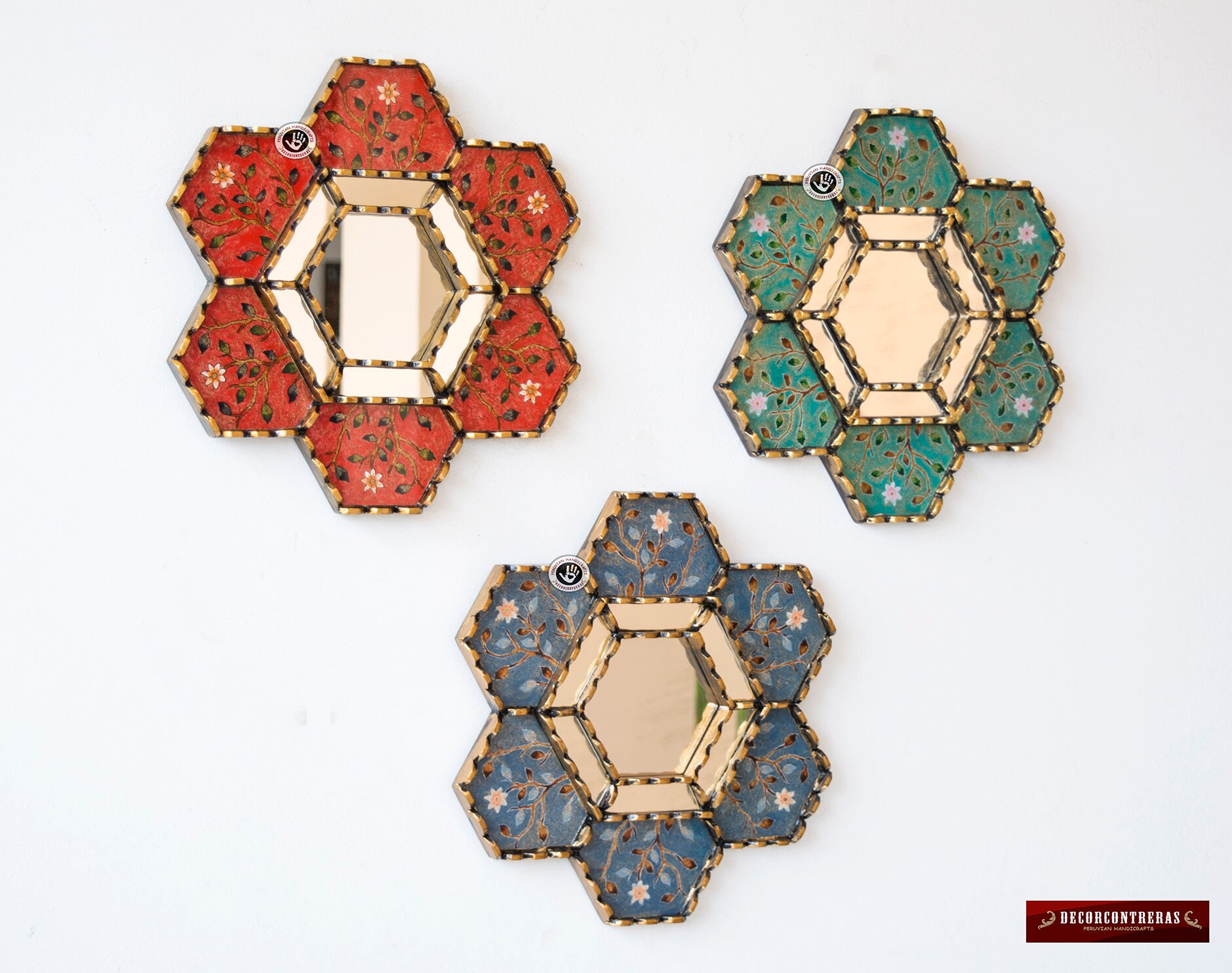 Collection Hexagon Wall Mirror 11.8 set of 3 Handpained Etsy