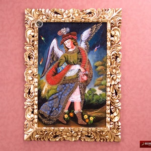 Painting on Wood &#39;Archangel Uriel&#39; - Sacred art - Catholic art - Cuzco school painting - Gold Wood Frame - Religious & Spiritual Paintings