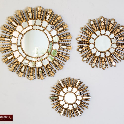 Sunburst Wall Mirrors Set 3 'cuzco Treasure' Peruvian Etsy