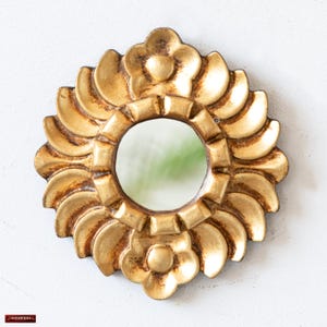 Peruvian Gold Round mirror home decor - Wall hanging circle mirror - Wood mirror on the wall for living room, farmhouse - birthday gifts