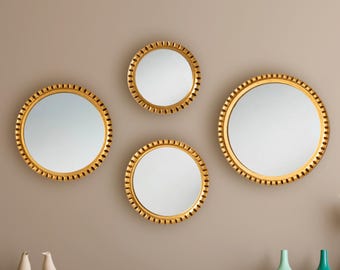 Handmade Round Wall Mirrors Set for home Decor | Peruvian Circle mirror with gold leaf for bathroom, living room, entryway | Modern Decor