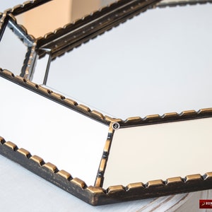 Achteckiger dekorativer Spiegel Handgefertigt Andes Luxury Dekoration für den Haushalt Spiegel mit Holzstruktur Peruanisches Kunsthandwerk Bild 5
