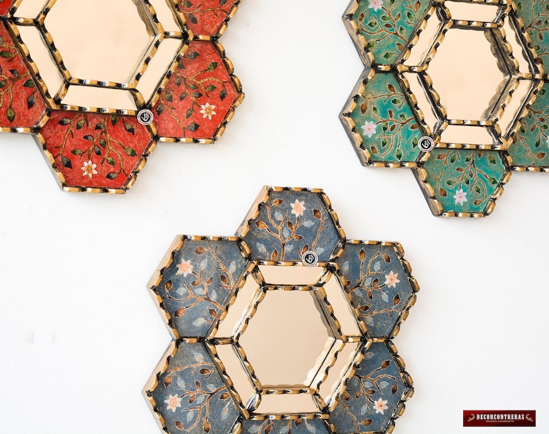 Collection Hexagon Wall Mirror 11.8 Set of 3 Handpained Etsy