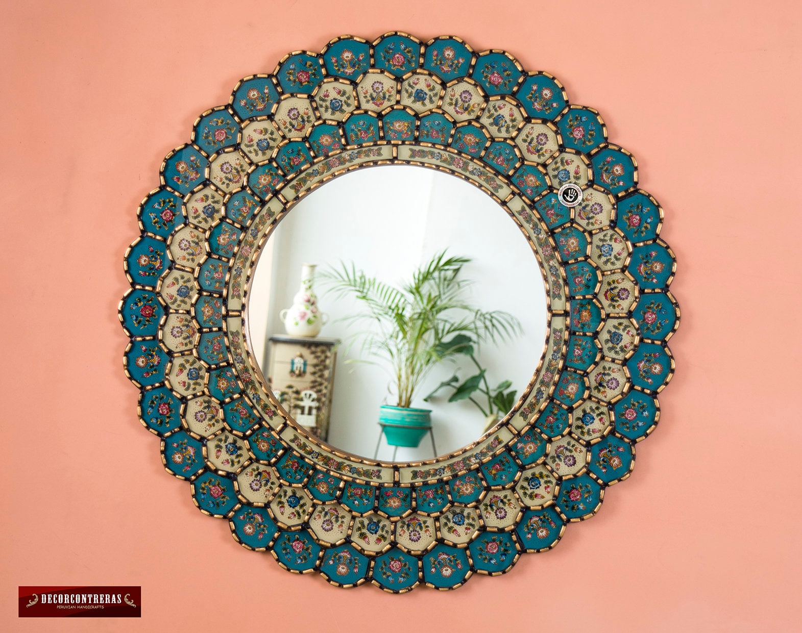 Peruvian Round Wall Mirror 31.5in Gold wood framed wall Etsy