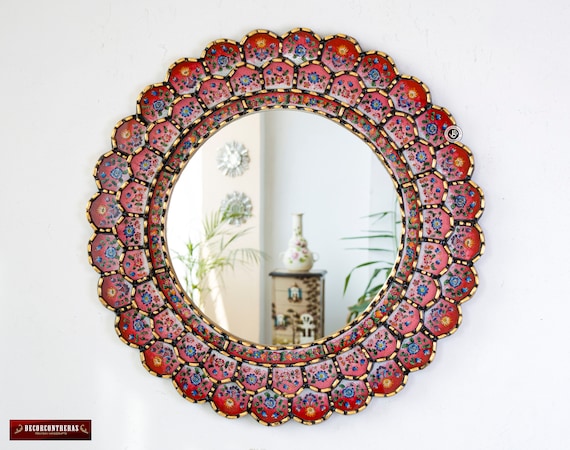 Espejo decorativo Redondo, Blossoming garden Decoracion de interiores Espejo  de Pared Decoracion para el hogar Artesania Peruana -  México