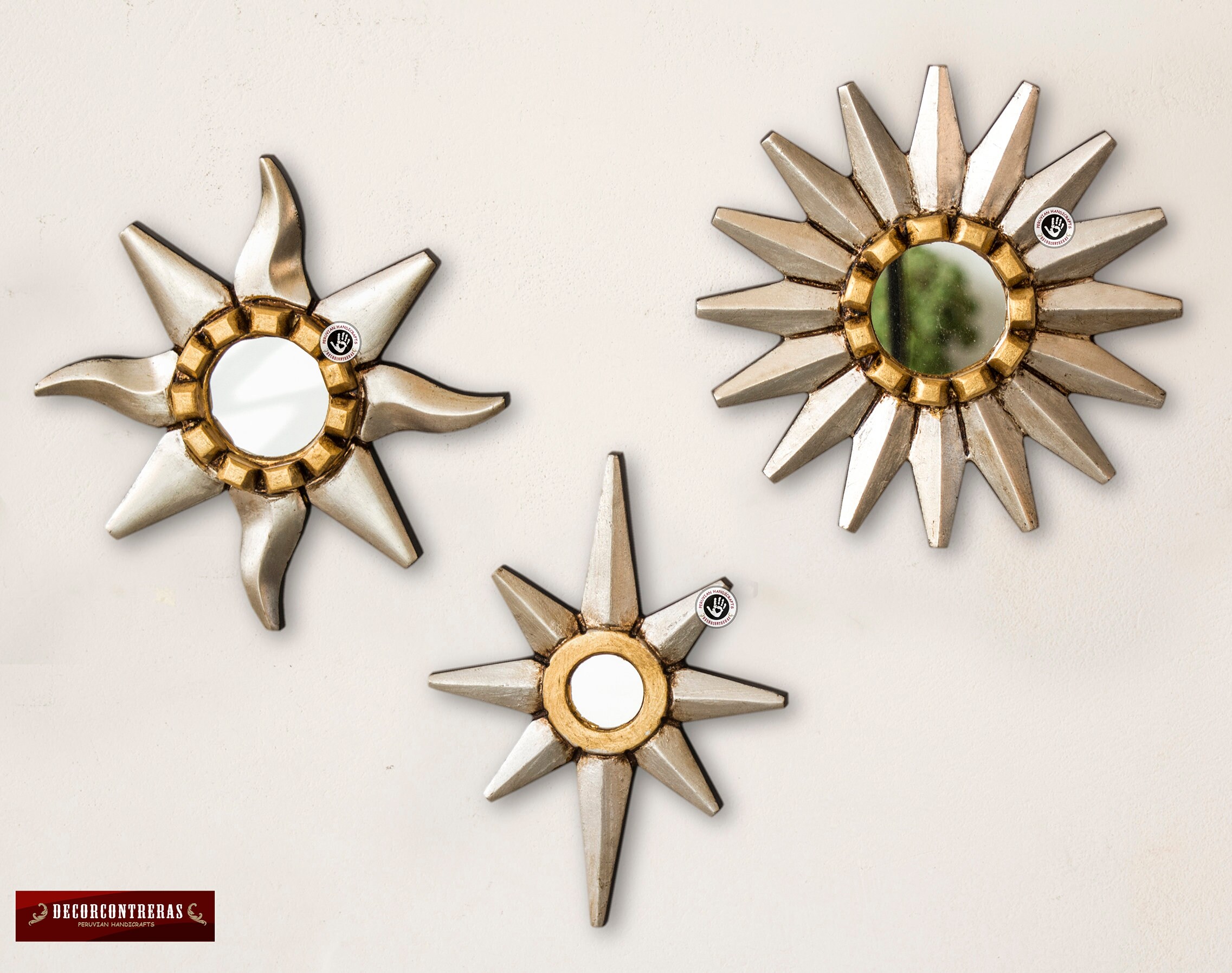 Small Silver Sunburst Mirror Set 3 Radiant Light Small Silver Sunburst Mirror Set 3, 3 Piece Sunburst Mirror Set Silver