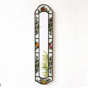Long Narrow Hanging White mirror home wall | Peruvian painting on glass mirror for living room decoration | Black frame mirror glas wall art