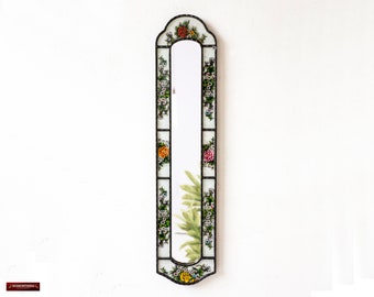 Narrow Hanging mirror home wall | Antique Gold frame mirror glas wall art| Peruvian Handpainted glass Long mirror for living room decoration