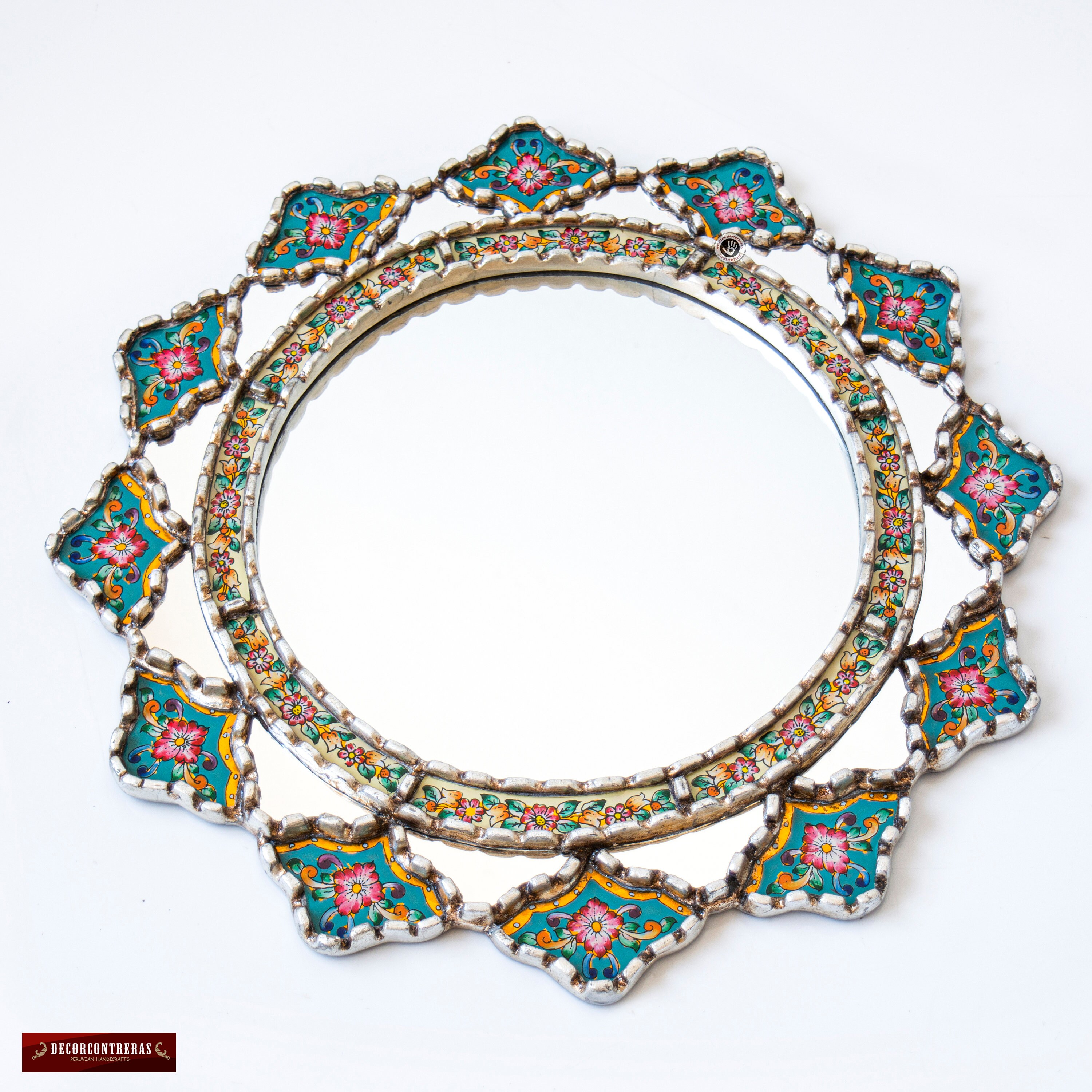 Turquoise Round Wall Mirror Decorative | Peruvian Hanging Blue Living Room On The For Fathers Day Gift Decor