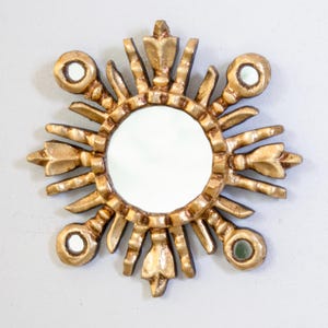 Gold Sunburst Mirror Set 3 - Small Wall Mirrors 6" - Handcarved Wood Starburst - Vintage Style Home Refresh Gallery Wall Art |Ships from USA image 7