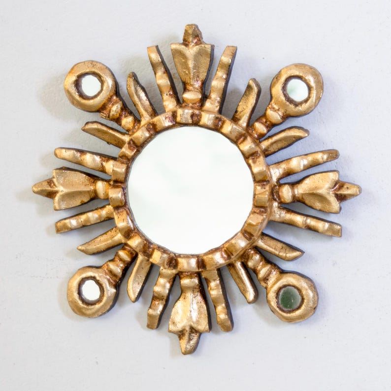 Gold Sunburst Mirror Set 3 - Small Wall Mirrors 6" - Handcarved Wood Starburst - Vintage Style Home Refresh Gallery Wall Art |Ships from USA image 7