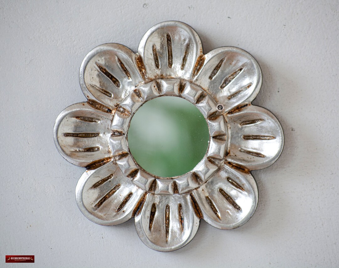 Peruvian Handmade Silver Leaf Round Wall Mirror Home Decor Home