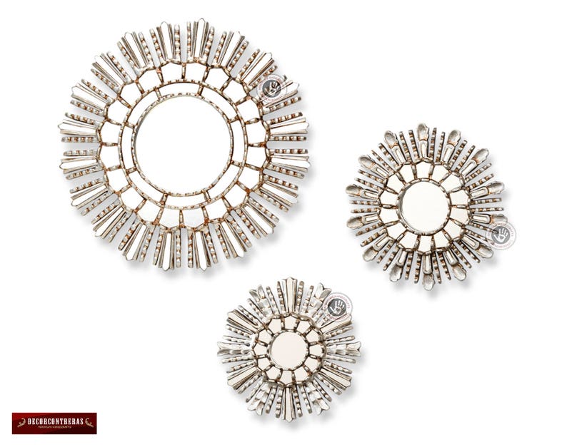 Silver Sunburst Wall Mirrors Set 3 Rays Round Mirror Decor Vanity Peruvian Decorative
