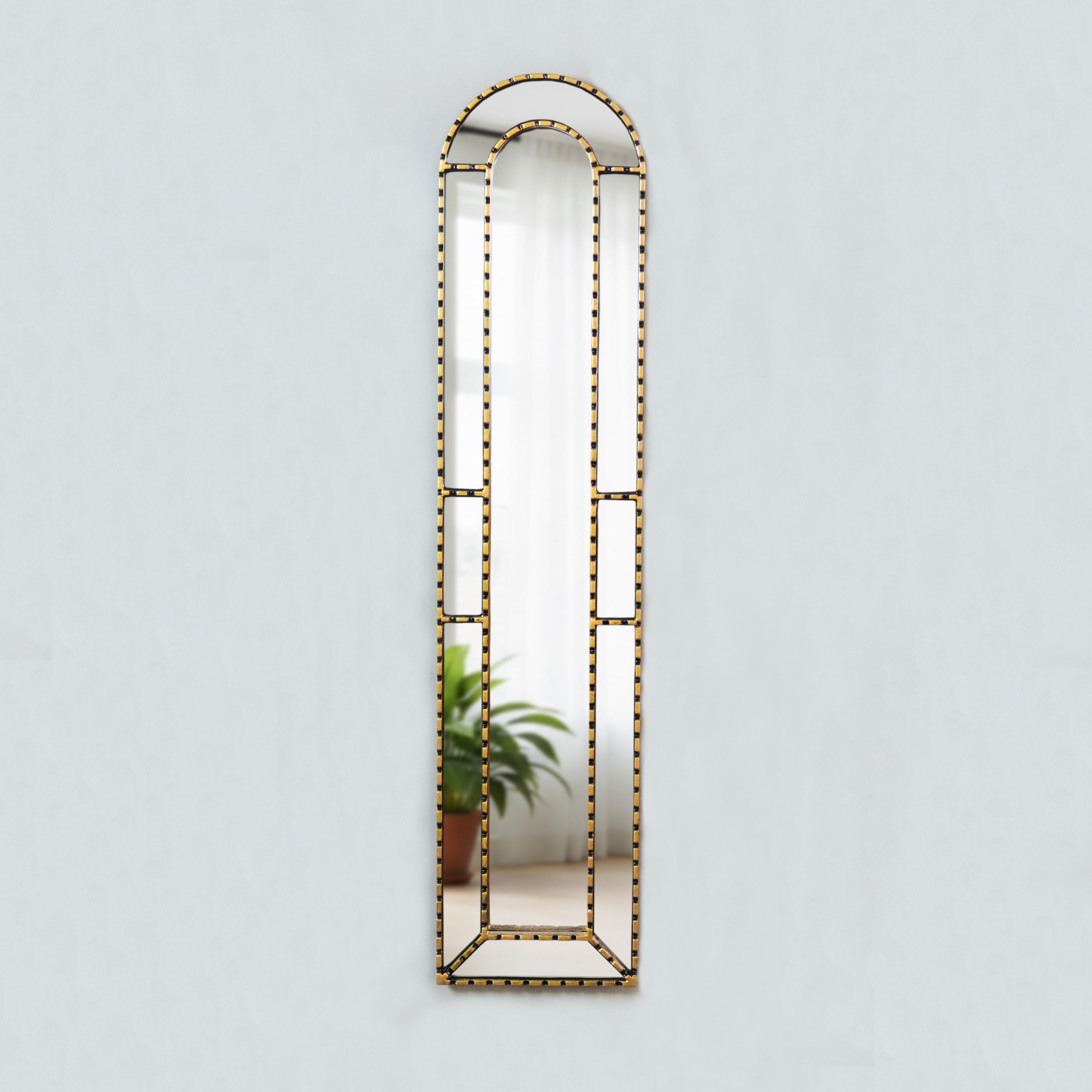 HLFMVWE Specchi rustici ad arco da parete, con cornice in legno, stile vintage, specchio da toeletta per soggiorno, bagno, camera da letto, ingresso, corridoio, spogliatoio, blu, 65 × 45 cm