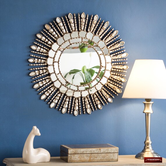 Specchi da Parete Specchio Decorativo Montato Foglia Decorazioni Eleganti Specchi da Parete Decorativi Rotondi, Colorfast Specchi da Parete Foglia di Ginkgo per Soggiorno Camera da Letto(Tipo B