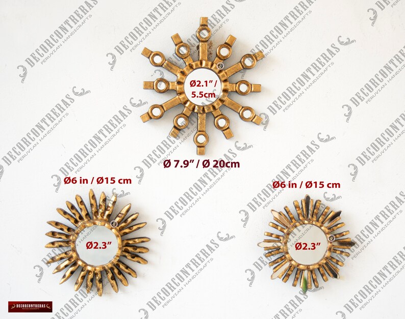 Gold Small Sunburst Mirror Set 3 Starburst Gold Leaf Accent Etsy