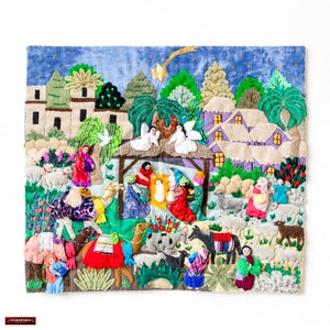 Christmas Quilt Wall Hanging | 3D peruvian arpillera Holiday decorative | Nativity scene wall art | patchwork applique christmas Ornaments