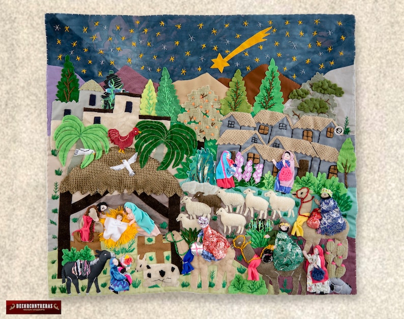 Christmas Wall Hanging Quilt 17 7 X19 7 3d Peruvian Textile Artwork Christmas Ebay