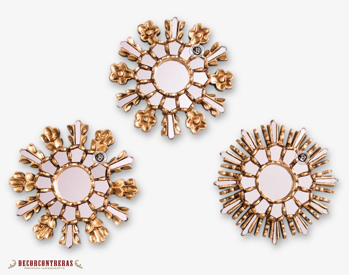 Small Gold Sunburst Mirror 7.8 Handmade Round Mirror Etsy