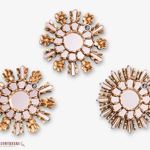 Small Gold Sunburst Mirror 7.8&quot;- Handmade Round mirror Wall set 3 - &#39;Small Inca Sun&#39;- Round Mirrors Vanity - Peruvian Mirror with gold leaf
