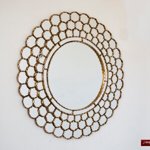 Large Gold Round Wall Mirror 31.5 from Peru, Gold leaf wood framed mirror Sunny Day, Bathroom mirror for wall decorative, Vintage Mirror image 3