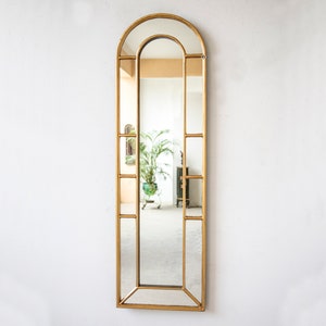 Large Modern narrow Hanging mirror home wall decor | Gold frame mirror wall decor | Peruvian Handmade Long mirror on the wall living room