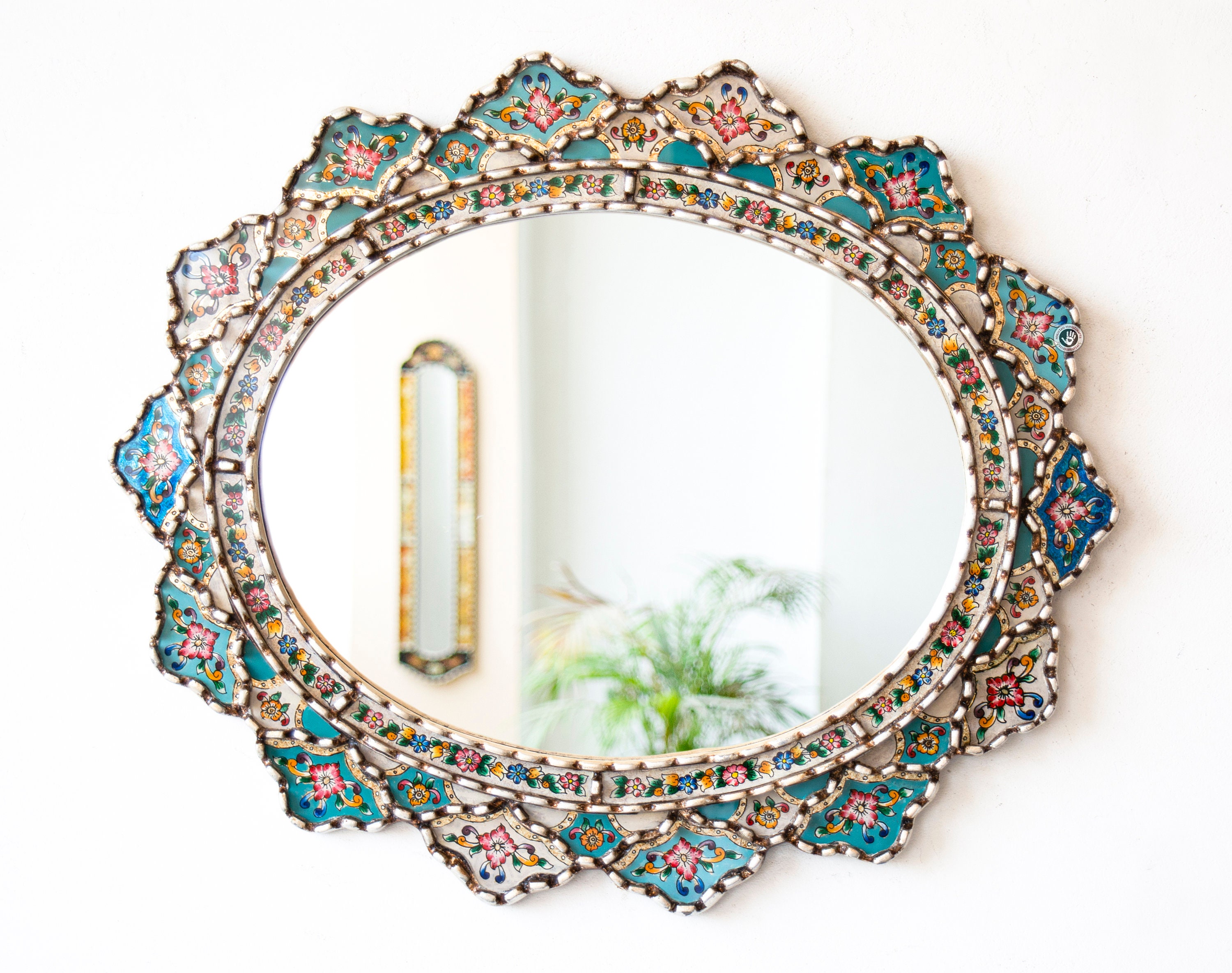 Round Wall Mirror Surrounded by Smaller Round Mirrors Multicolor