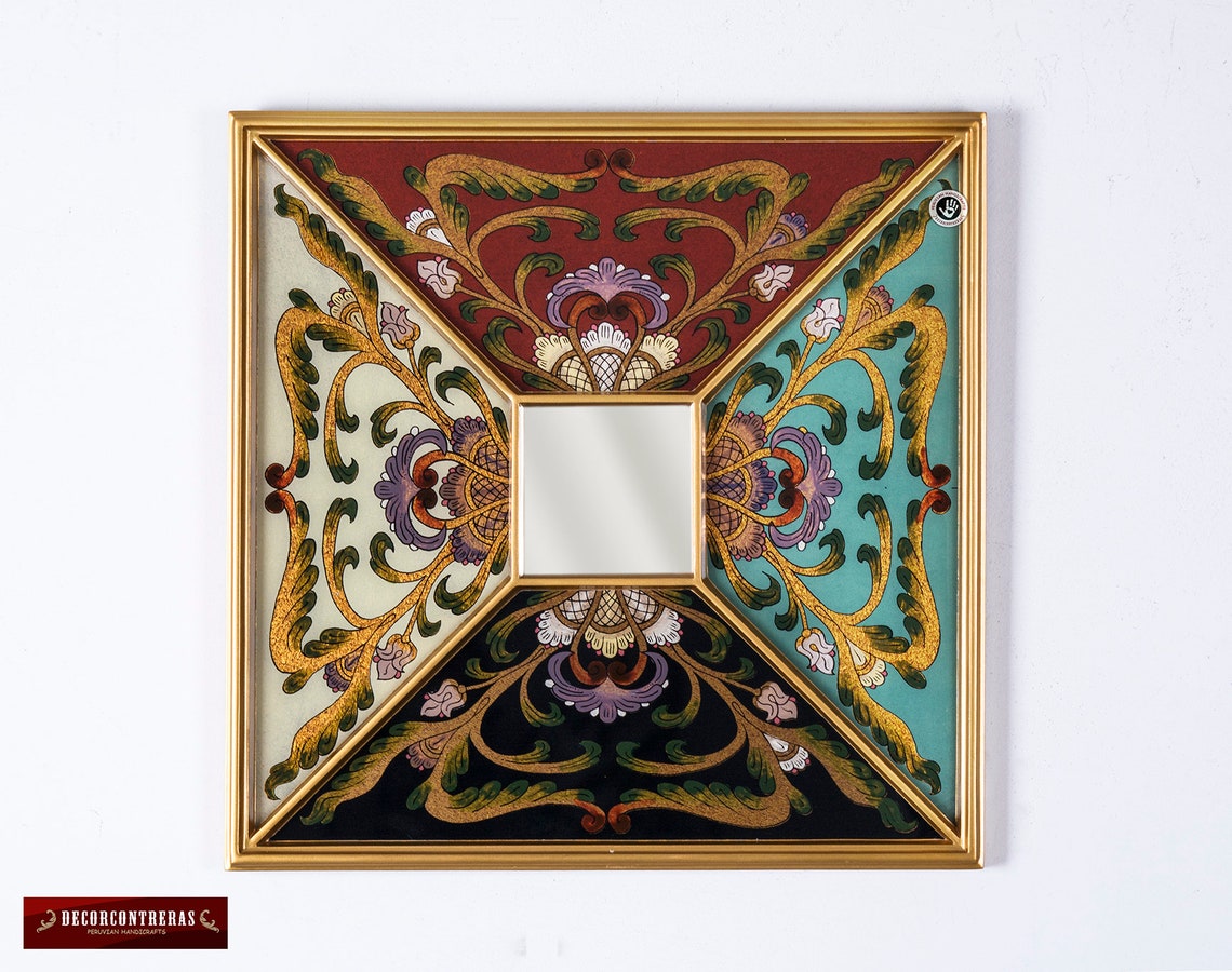 Decorative Square Wall Mirror With Gold Color Wood Frame Etsy