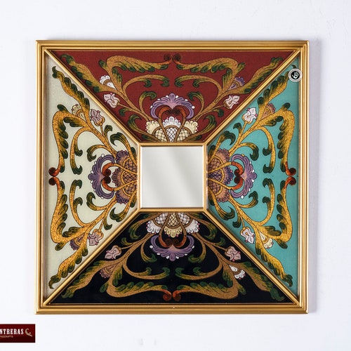 Decorative Square Wall Mirror With Gold Color Wood Frame Etsy