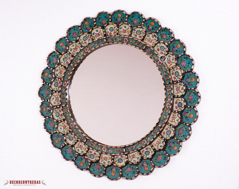 Peruvian Wall Accent Mirror Turquoise Blossom Etsy