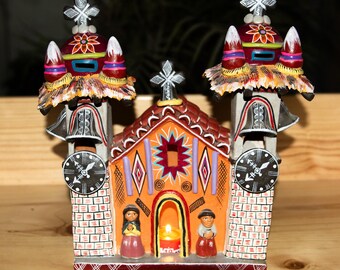 Handmade Church Sculpture | Ceramic Candle Holder | Peruvian