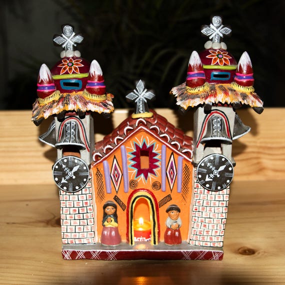 Handmade Church Sculpture | Ceramic Candle Holder | Peruvian Folk