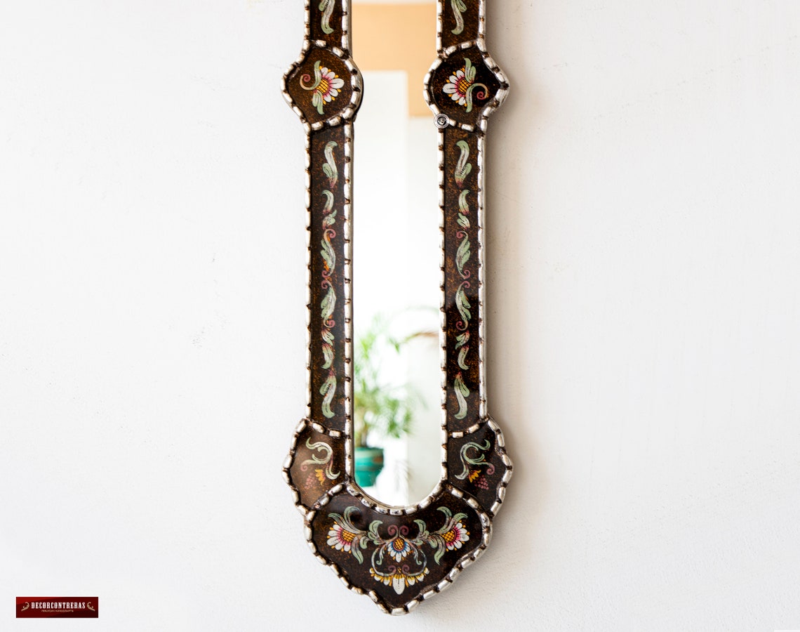 Long Silver Black Narrow Wall Mirror 35.4 Tall Peruvian Etsy
