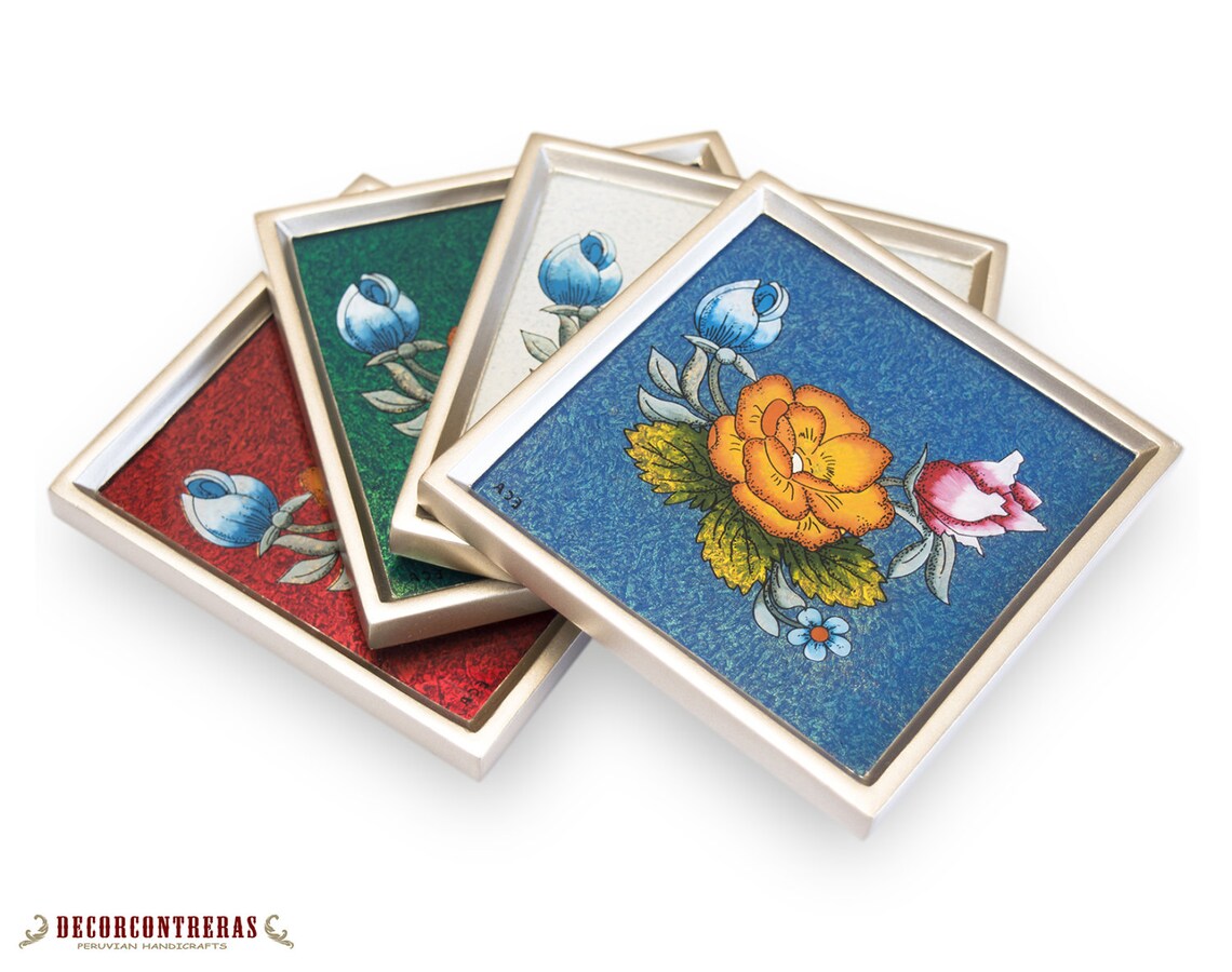 Roses Glass Coasters Set of 4 Peruvian Glass Coasters Etsy