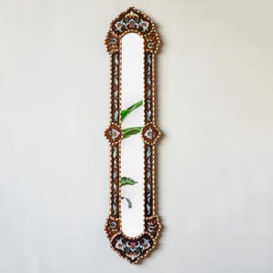 Long Skinny Mirror Wall Decor - Handmade Walnut Narrow Mirror for Bedroom, Living Room - Accent Mirror Home Decor - Peruvian Painted Glass