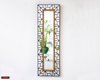 Peruvian Extra Large Narrow Mirror 39.9"H Home Wall Decor | Silver & gold Long Geometric Long mirror wall art living room, bedroom, bathroom