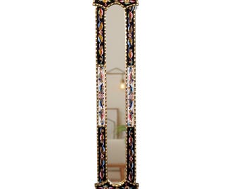 Espejo de pared decorativo peruano delgado de 90 cm (35,4") – Espejo largo y estrecho con acabado en hoja de bronce – Espejo alto y delgado para espacios pequeños