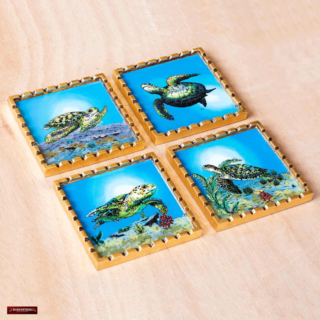 Glass Coasters Set of 4 With Bronze Leaf – Handmade Drink Coasters Gift ...