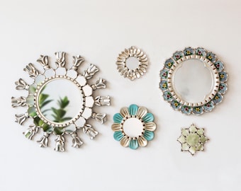 Round mirror wall decor | Decorative wall mirror set of 5 from Peru| Home decor and gifts | new home gift | Modern wooden mirror living room