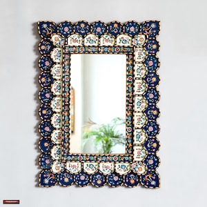 Handmade Peruvian Mirror Wall Decor – Rectangular Floral Accent Mirror for Living Room – New Home Gift – Unique Home Decor Gift for Her