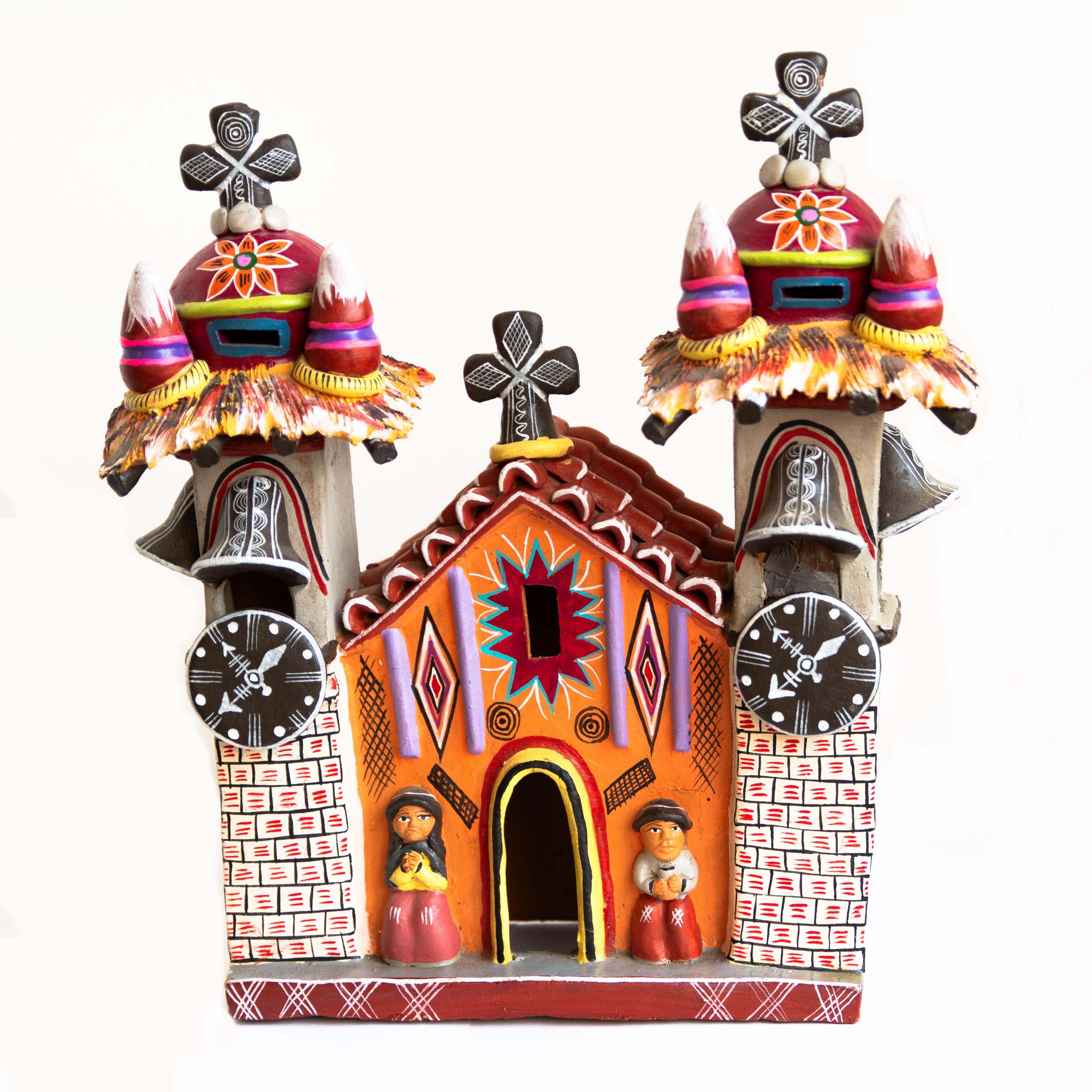 Handmade Church Sculpture | Ceramic Candle Holder | Peruvian