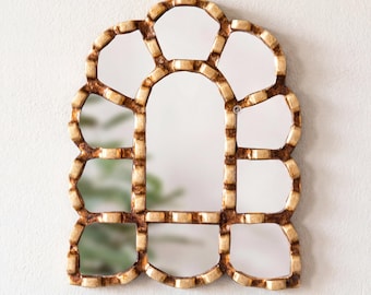 Small Arched Mirror Gold - Gallery Wall Accent Piece - 6" Bronze Leaf Mirrors Decor - Luxury Gift for Her - Small Space Art -USA No Duties