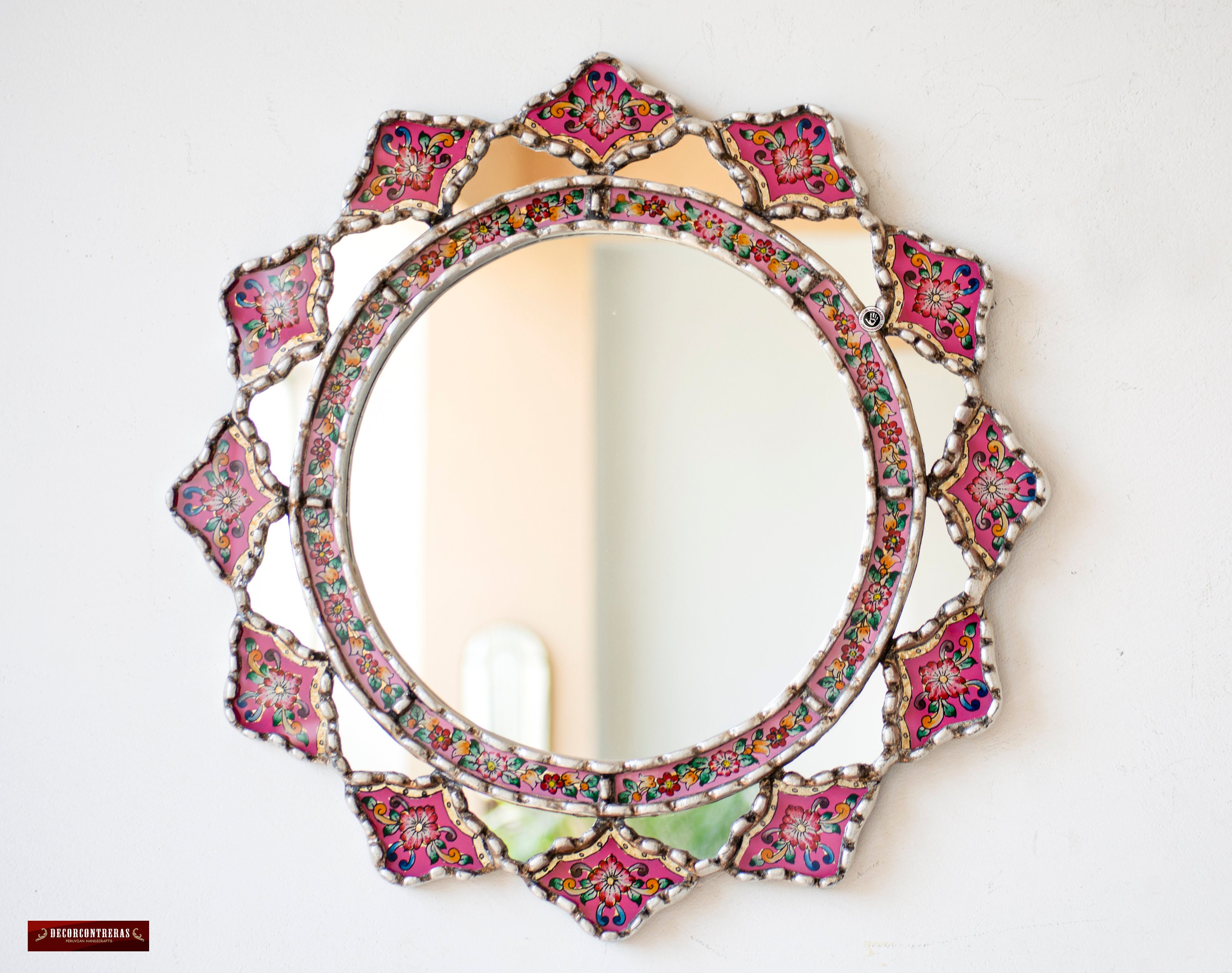 Espejos redondo decorativo de vidrio pintado a mano Decoracion con espejos  pequeños, Espejos peruano para el hogar, oficina, casa de campo -   México