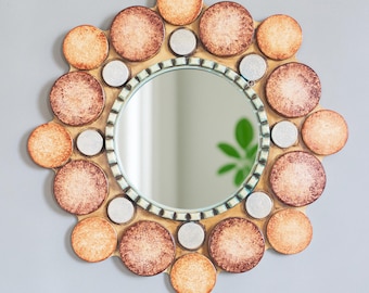 Peruvian Decorative Wall Mirror – Round Handmade Mirror in Warm Earth Tones – Boho Mirror for Entryway or Bedroom – Artistic Wall Mirrors