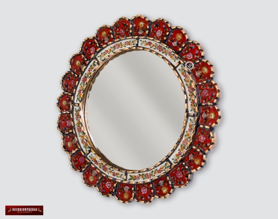 Decorative Cuzcaja Red Round Mirror For Wall 17 7 Peruvian Accent Mirrors Decorative Cuzcaja Red Round Mirror For, Round Mirror Red Frame